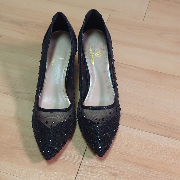 EUC Size 7-7.5 Black Mesh And Rhinestone Pumps - Picture 1 of 4